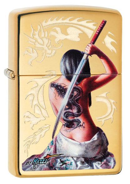 Zippo Mazzi® Dragon Warrior Design High Polish Brass Windproof Lighter