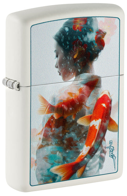 Zippo Mazzi® Texture Koi Design White Matte Windproof Lighter