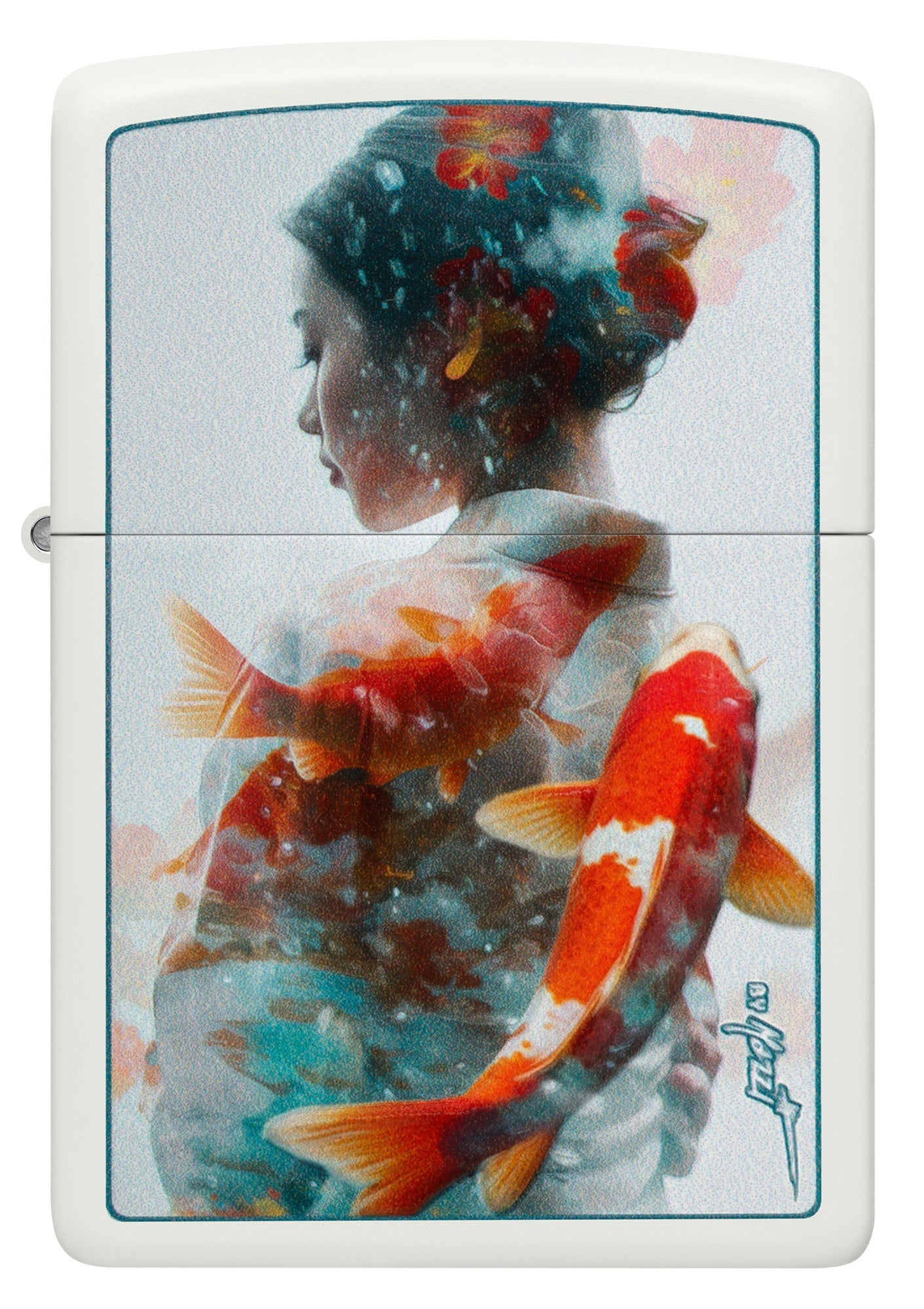 Zippo Mazzi® Texture Koi Design White Matte Windproof Lighter