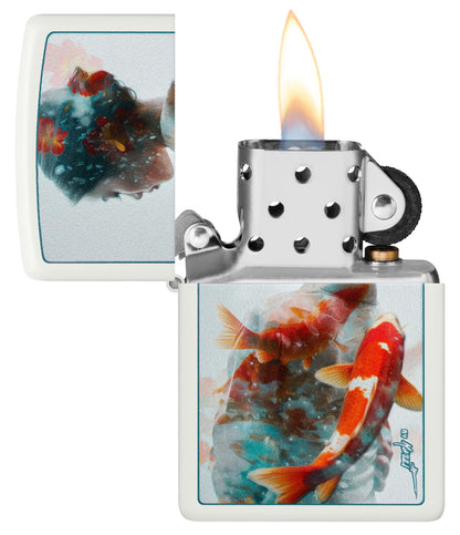 Zippo Mazzi® Texture Koi Design White Matte Windproof Lighter