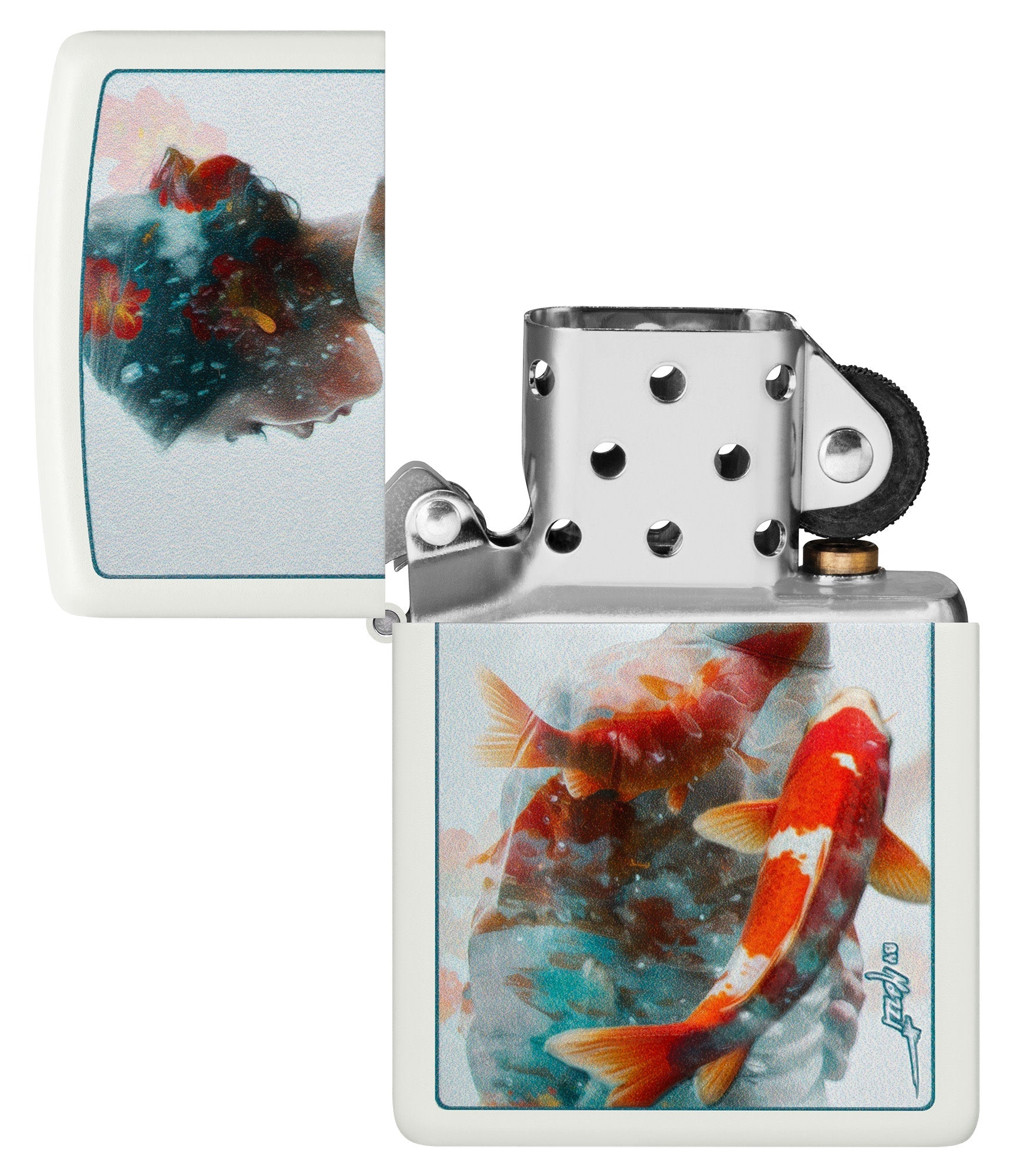 Zippo Mazzi® Texture Koi Design White Matte Windproof Lighter