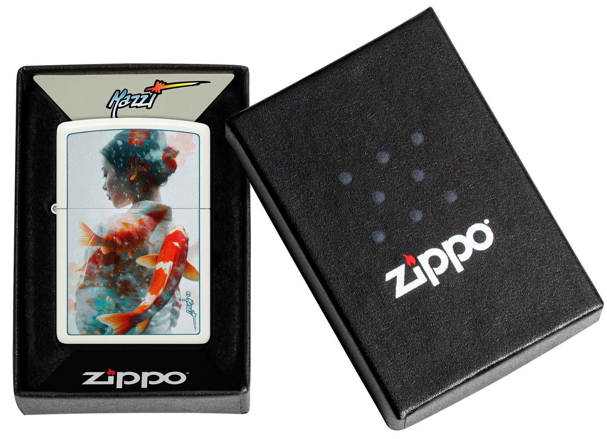 Zippo Mazzi® Texture Koi Design White Matte Windproof Lighter