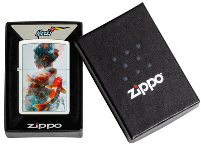 Zippo Mazzi® Texture Koi Design White Matte Windproof Lighter