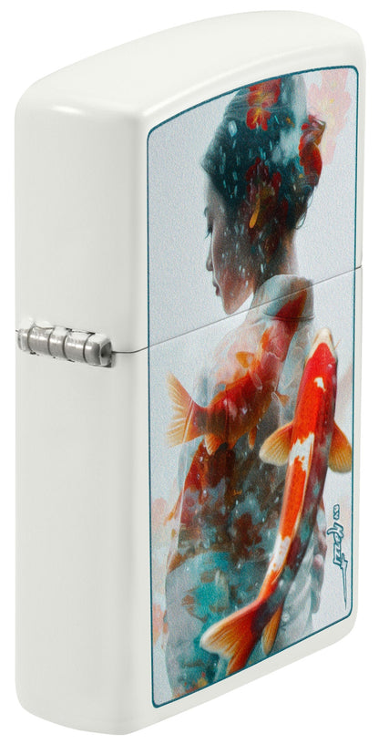 Zippo Mazzi® Texture Koi Design White Matte Windproof Lighter