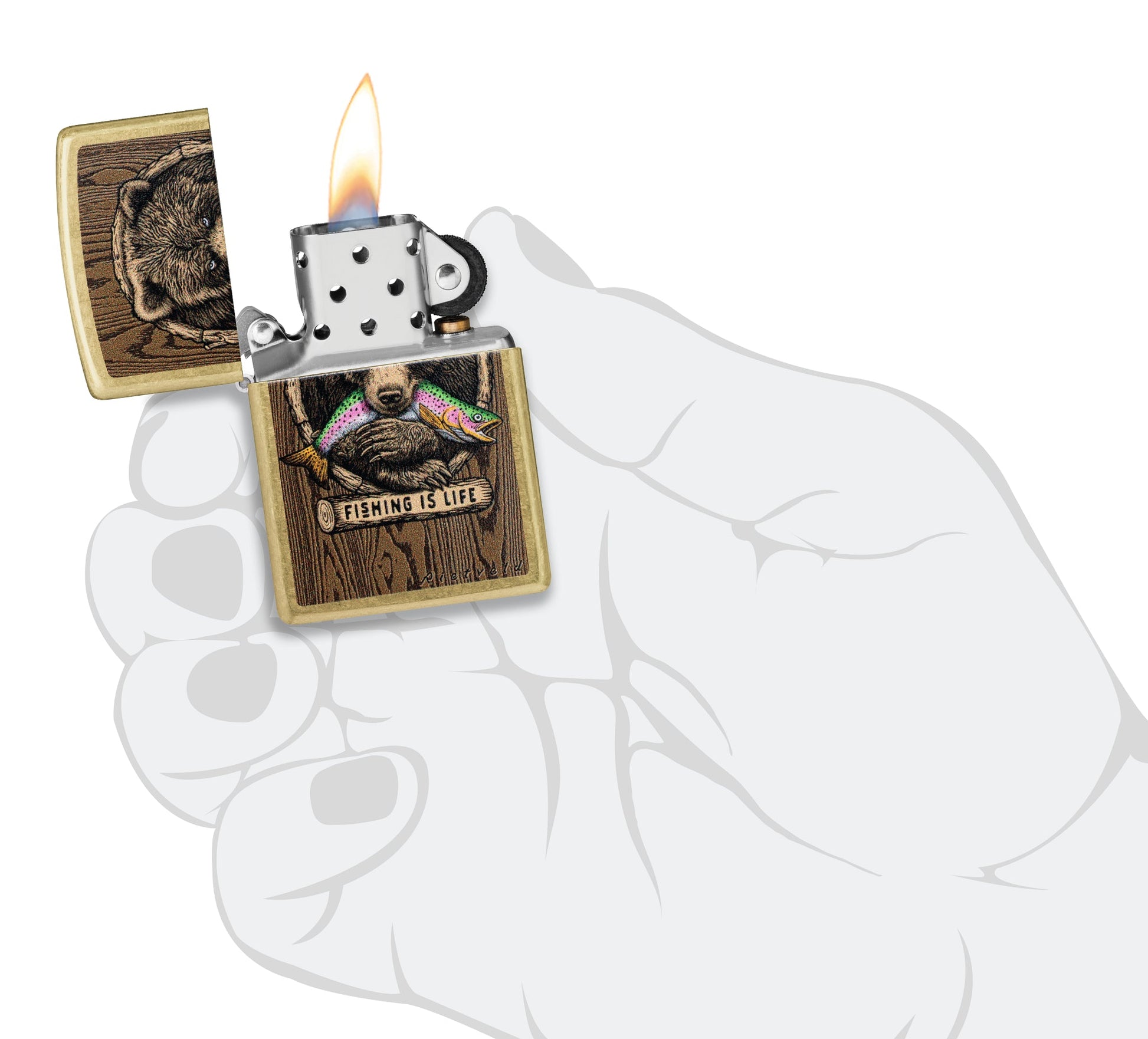 Zippo Rietveld Fishing is Life Design Street Brass Windproof Lighter