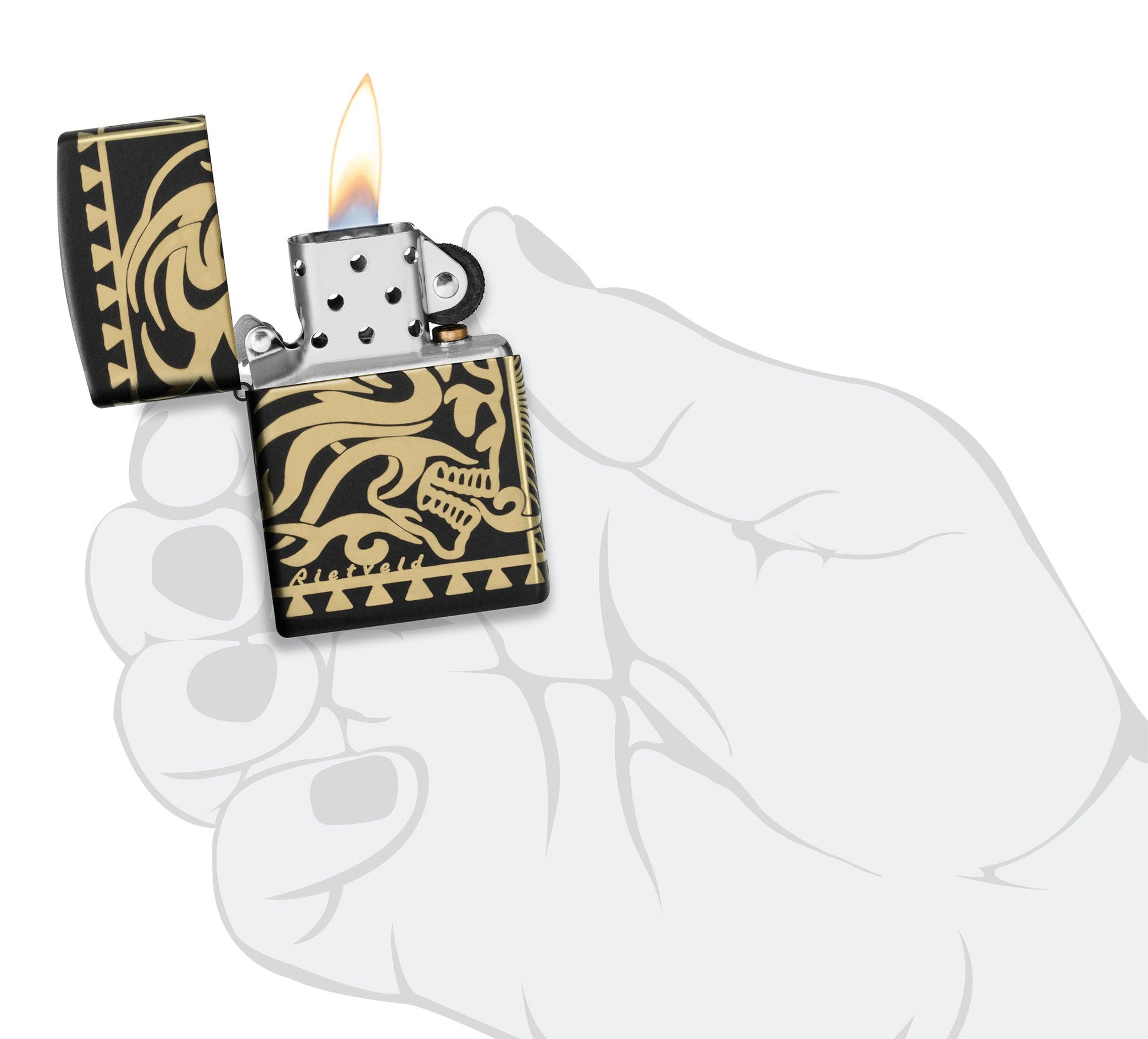 Zippo Rietveld Tribal Skull Design Black Matte Windproof Lighter