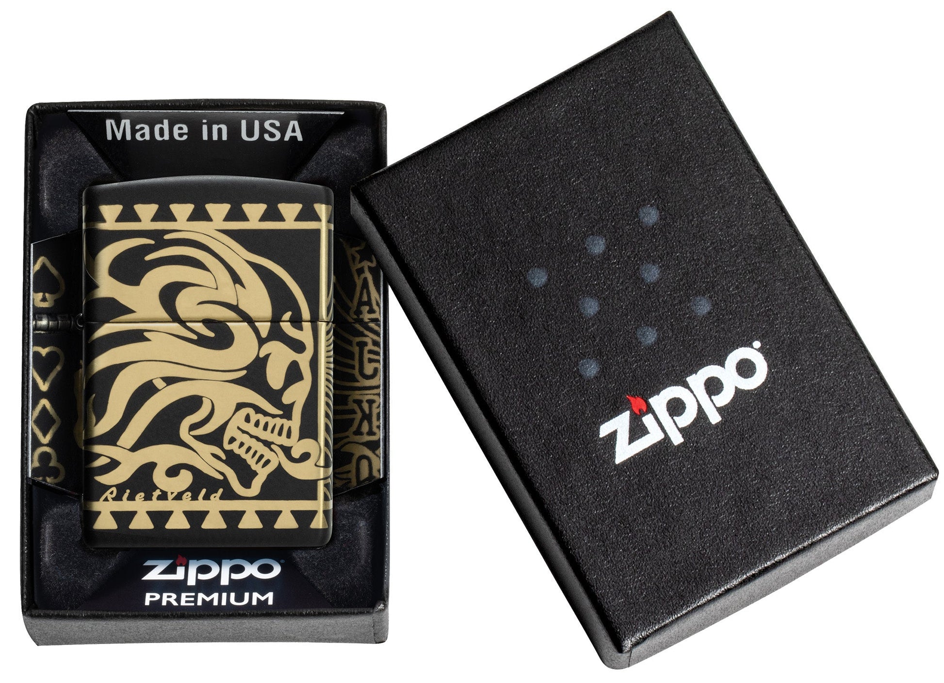 Zippo Rietveld Tribal Skull Design Black Matte Windproof Lighter
