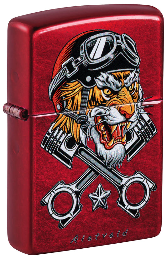 Zippo Rietveld Tiger Design Candy Apple Red Windproof Lighter