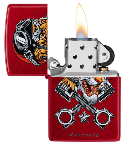 Zippo Rietveld Tiger Design Candy Apple Red Windproof Lighter