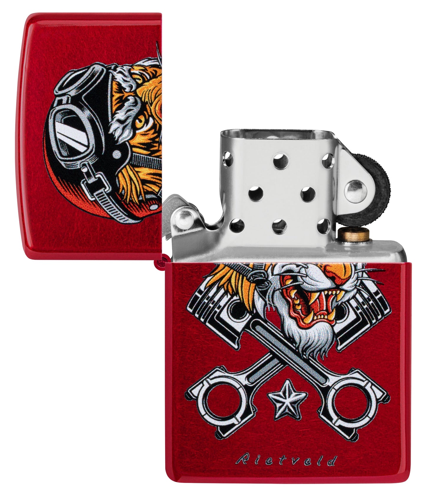 Zippo Rietveld Tiger Design Candy Apple Red Windproof Lighter