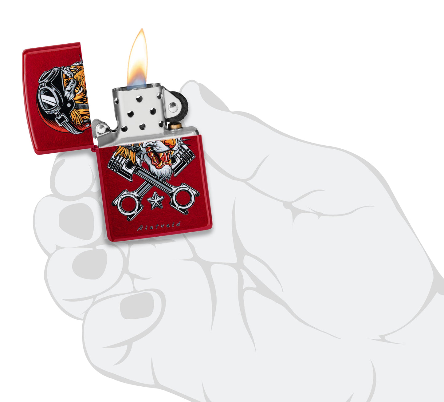 Zippo Rietveld Tiger Design Candy Apple Red Windproof Lighter