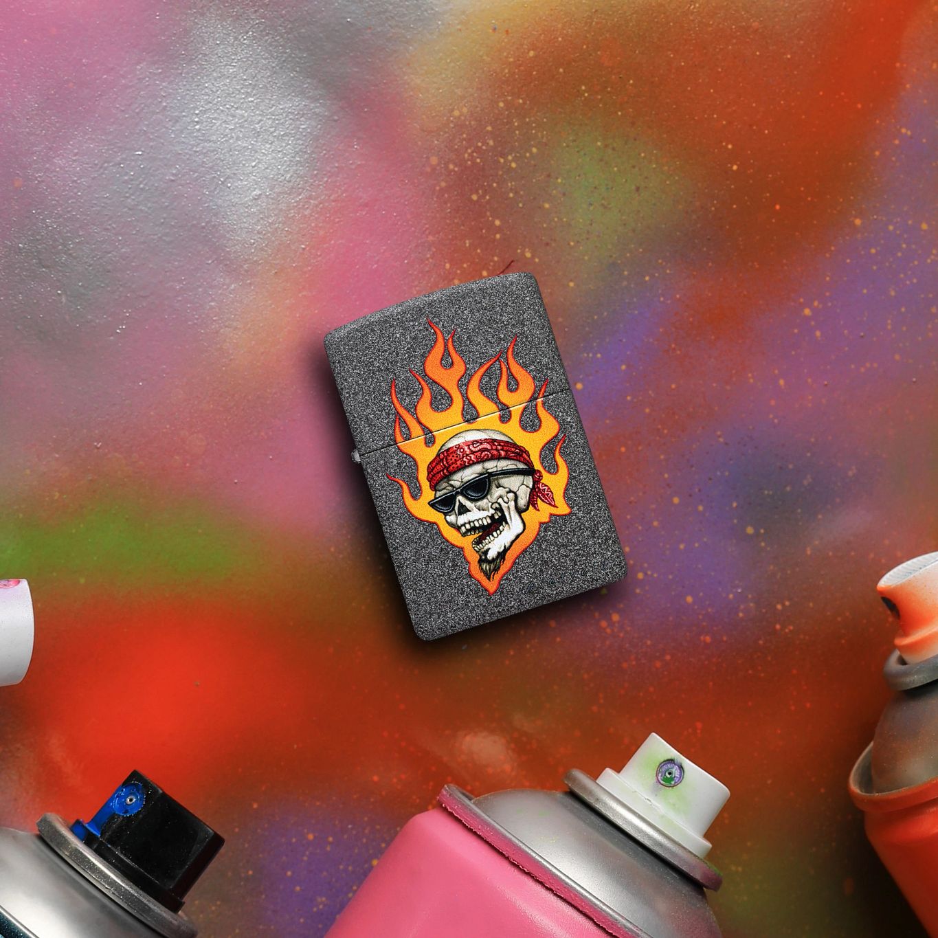 Zippo Rietveld Flaming Skull Design Iron Stone Windproof Lighter