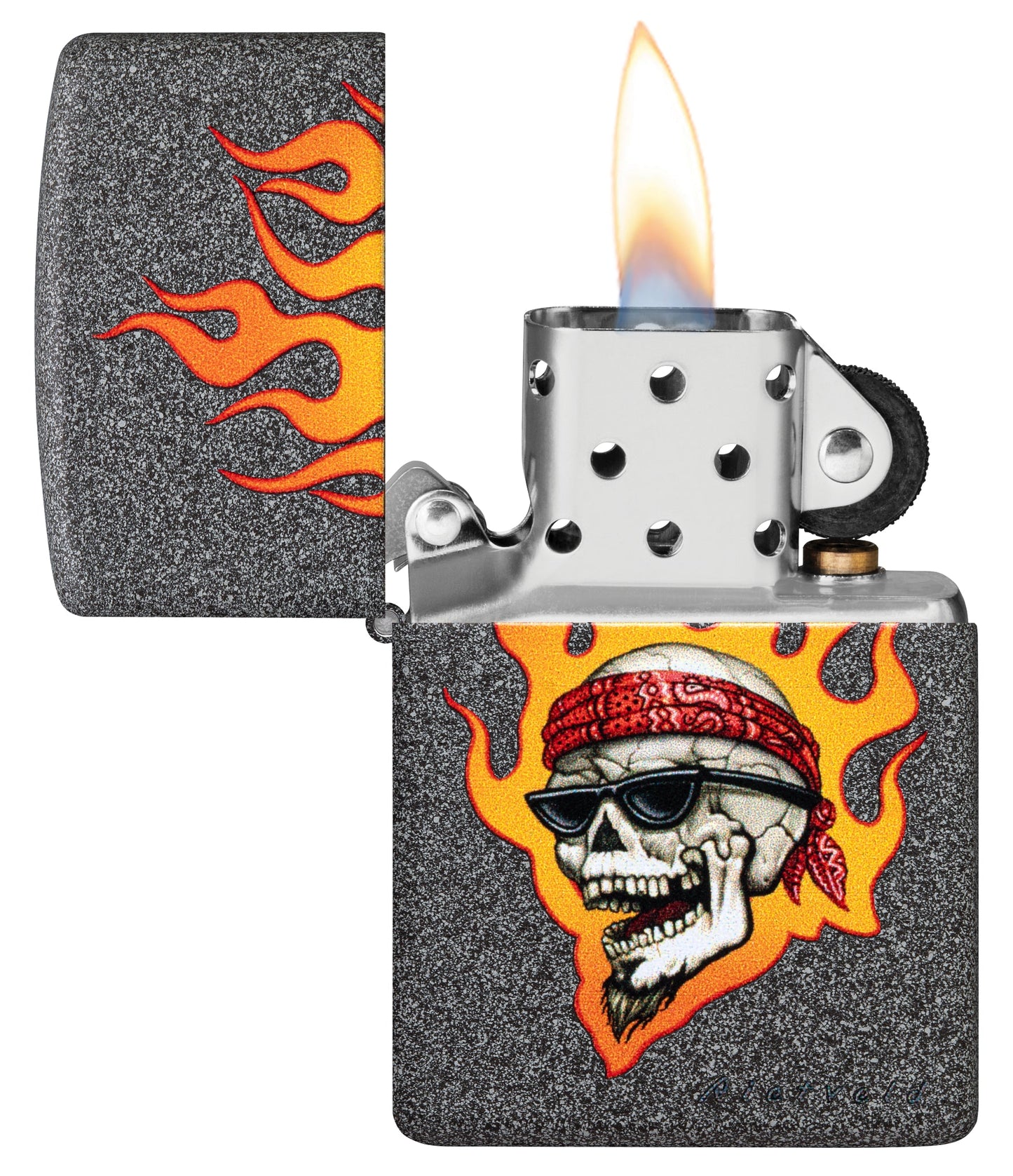 Zippo Rietveld Flaming Skull Design Iron Stone Windproof Lighter