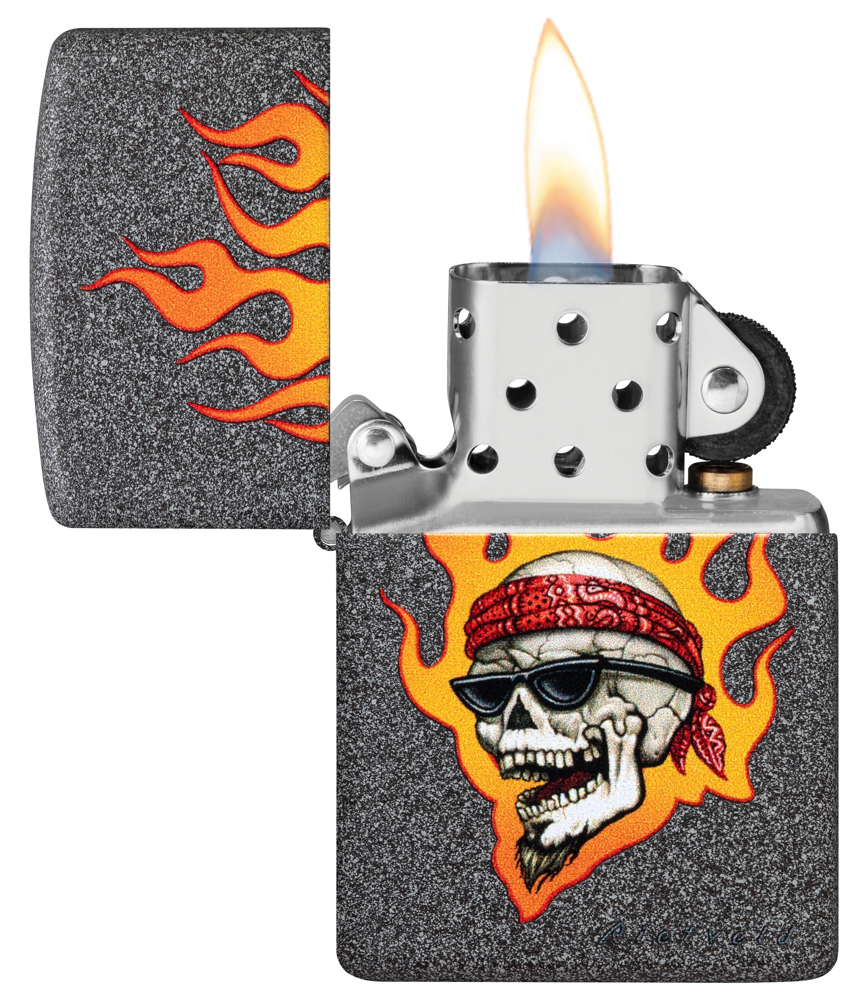 Zippo Rietveld Flaming Skull Design Iron Stone Windproof Lighter