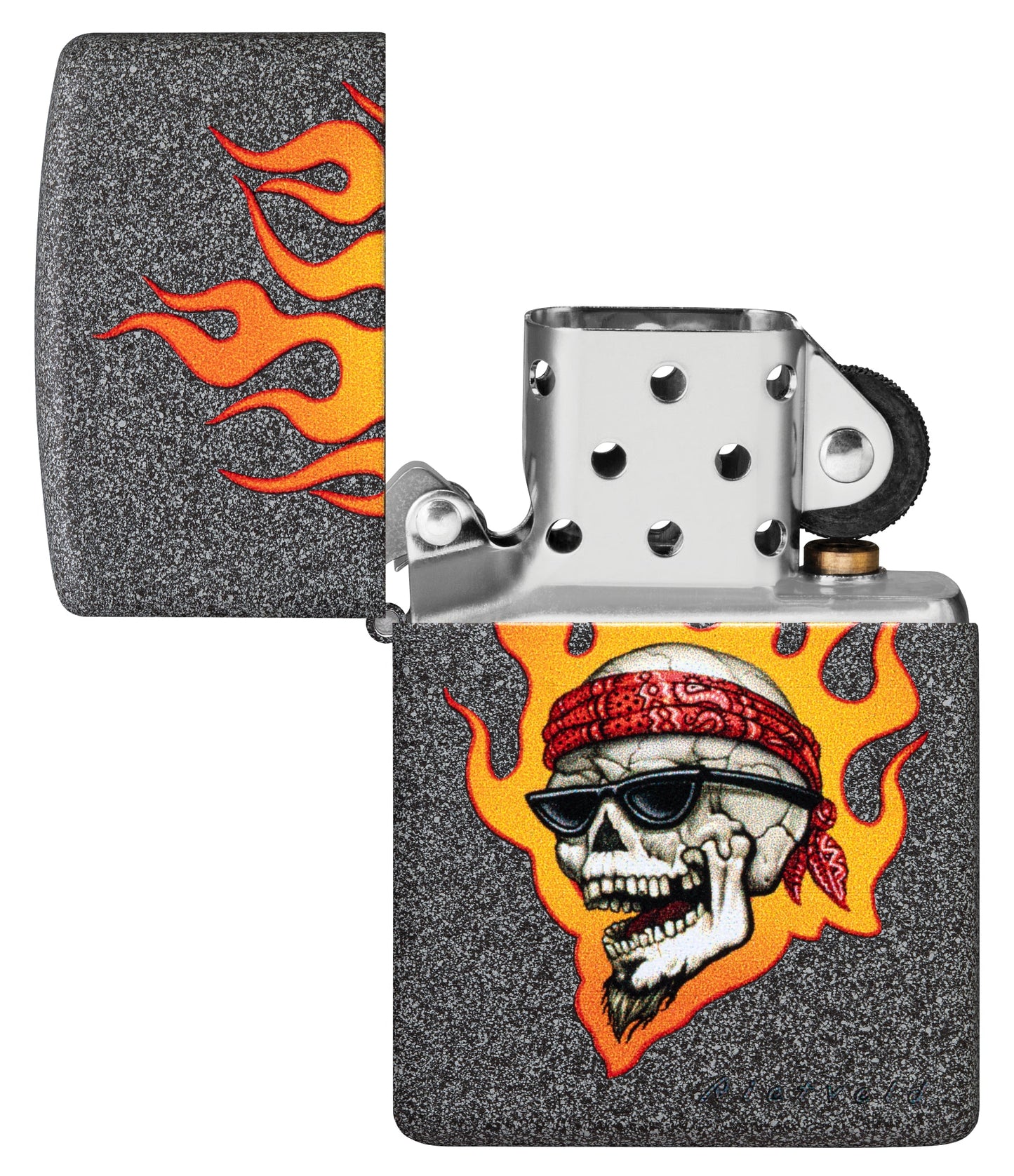 Zippo Rietveld Flaming Skull Design Iron Stone Windproof Lighter
