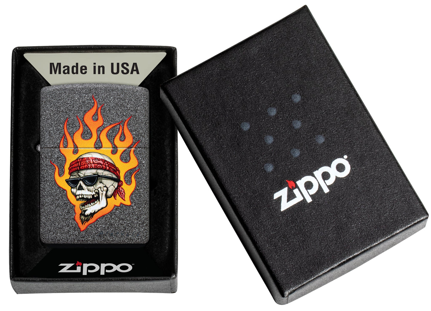 Zippo Rietveld Flaming Skull Design Iron Stone Windproof Lighter