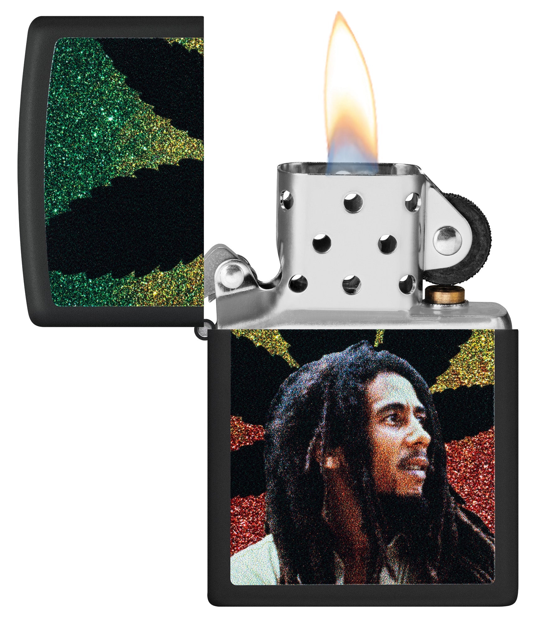 Zippo Bob Marley Leaf Silhouette Design Black Matte Windproof Lighter