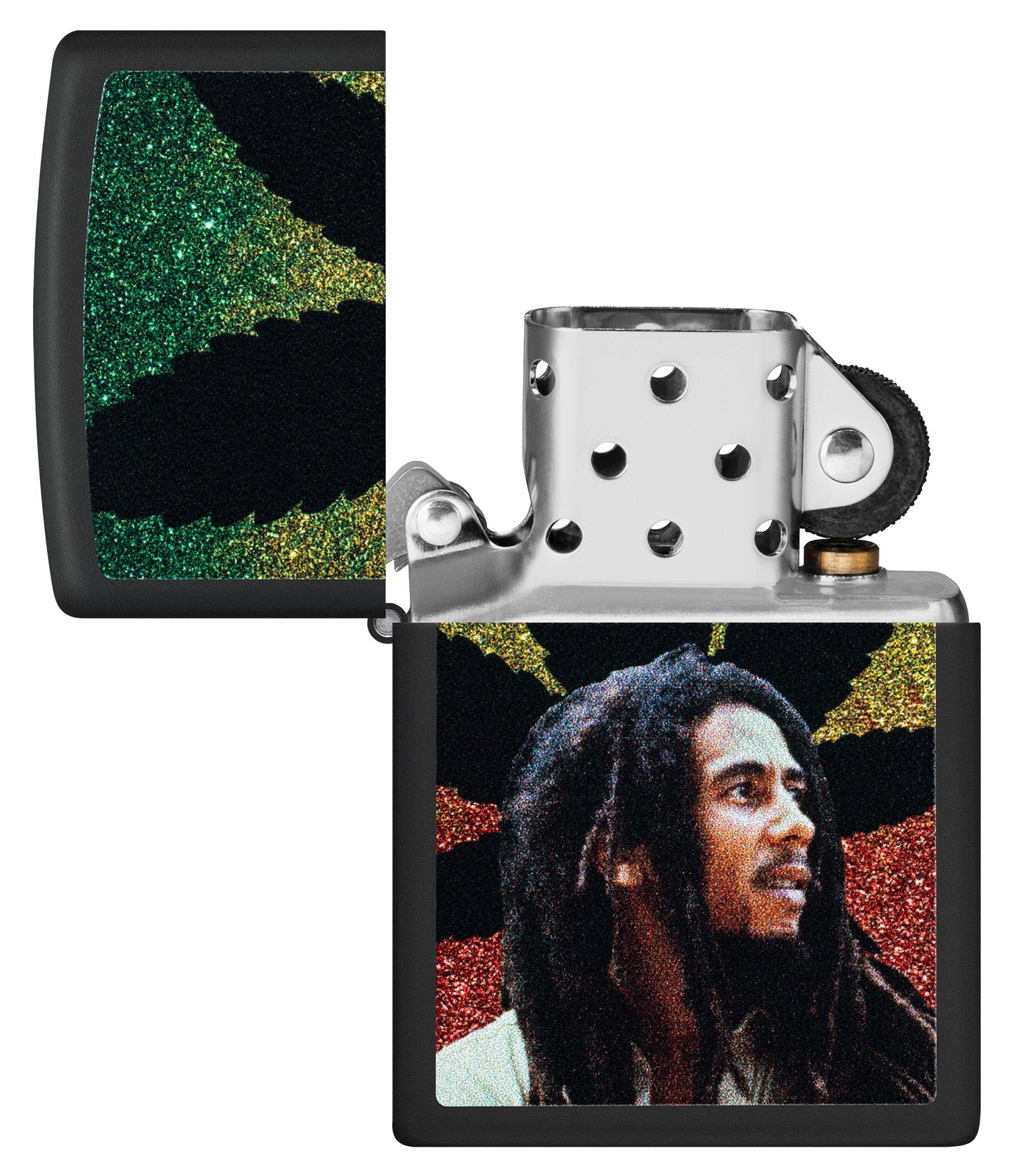 Zippo Bob Marley Leaf Silhouette Design Black Matte Windproof Lighter