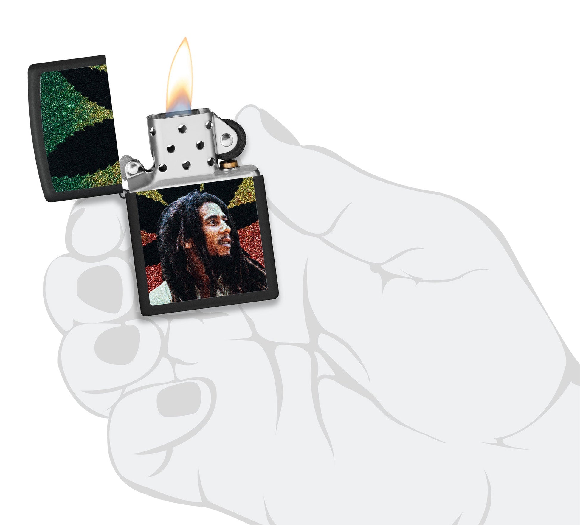 Zippo Bob Marley Leaf Silhouette Design Black Matte Windproof Lighter