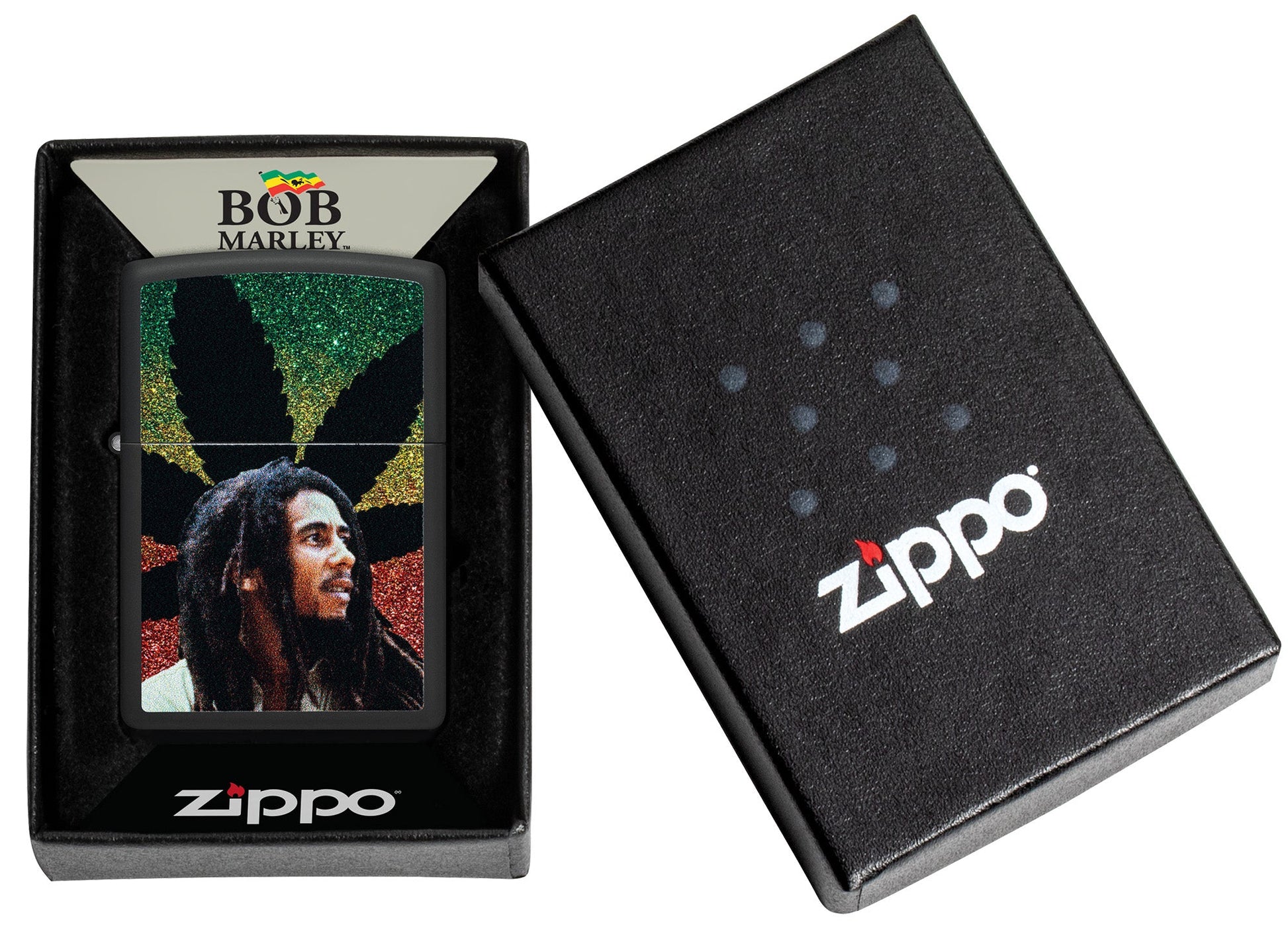 Zippo Bob Marley Leaf Silhouette Design Black Matte Windproof Lighter