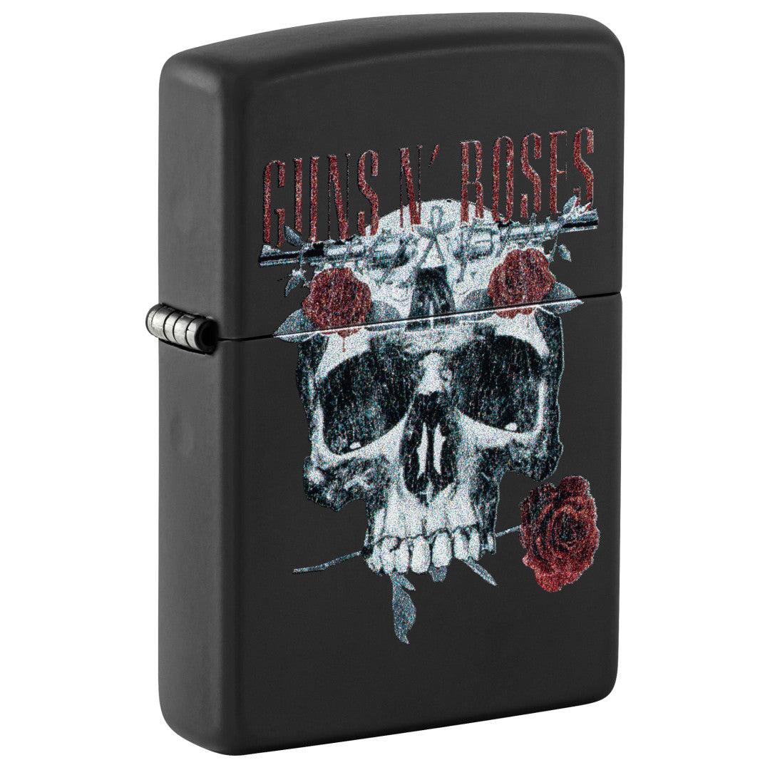 Zippo Guns N' Roses Flower Skull Design Black Matte Windproof Lighter