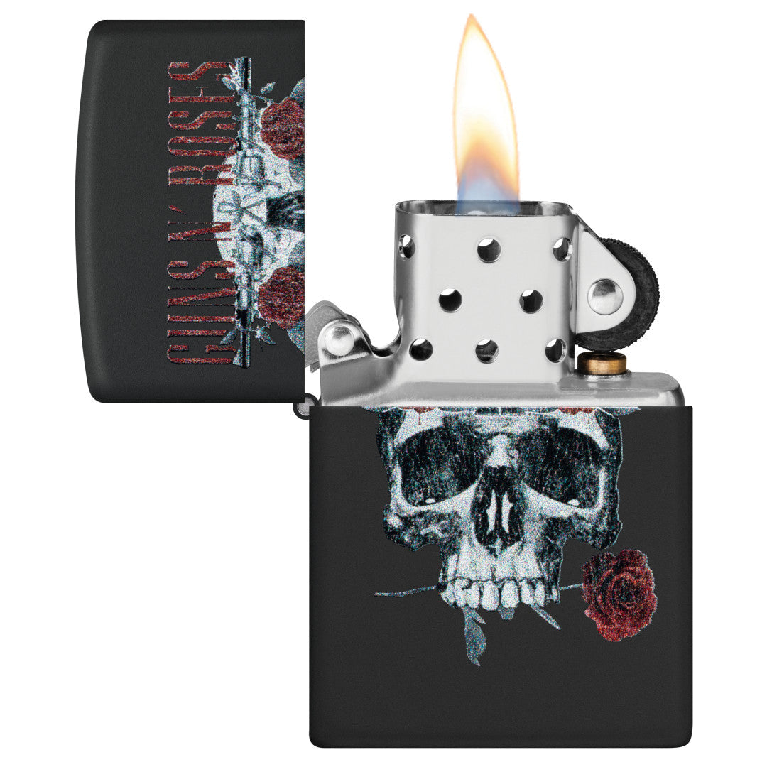 Zippo Guns N' Roses Flower Skull Design Black Matte Windproof Lighter