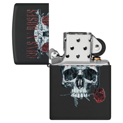 Zippo Guns N' Roses Flower Skull Design Black Matte Windproof Lighter