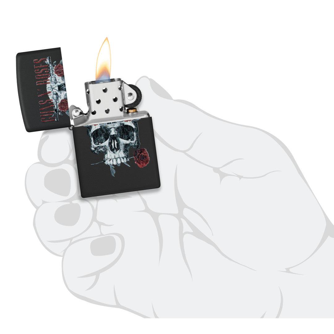 Zippo Guns N' Roses Flower Skull Design Black Matte Windproof Lighter