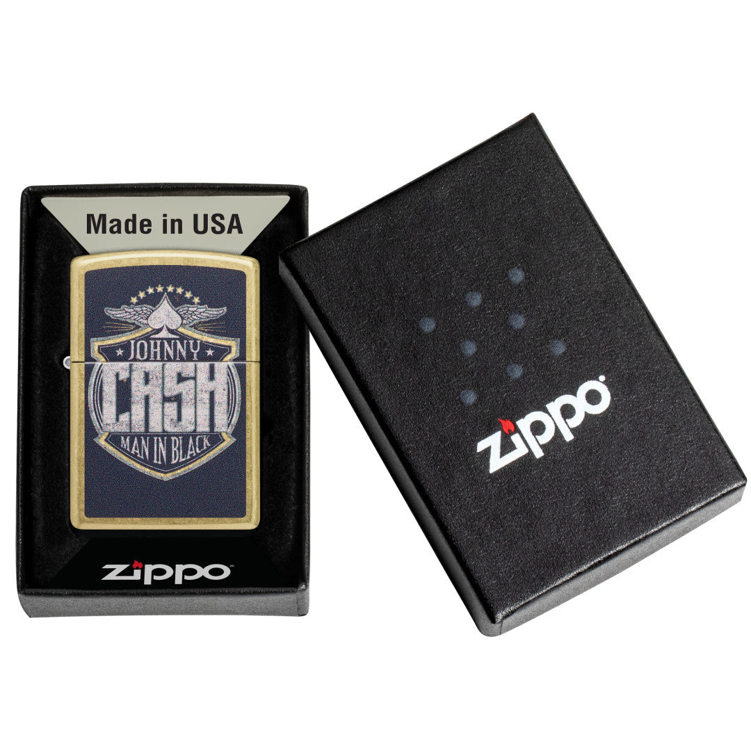 Zippo Johnny Cash Crest Design Street Brass Windproof Lighter