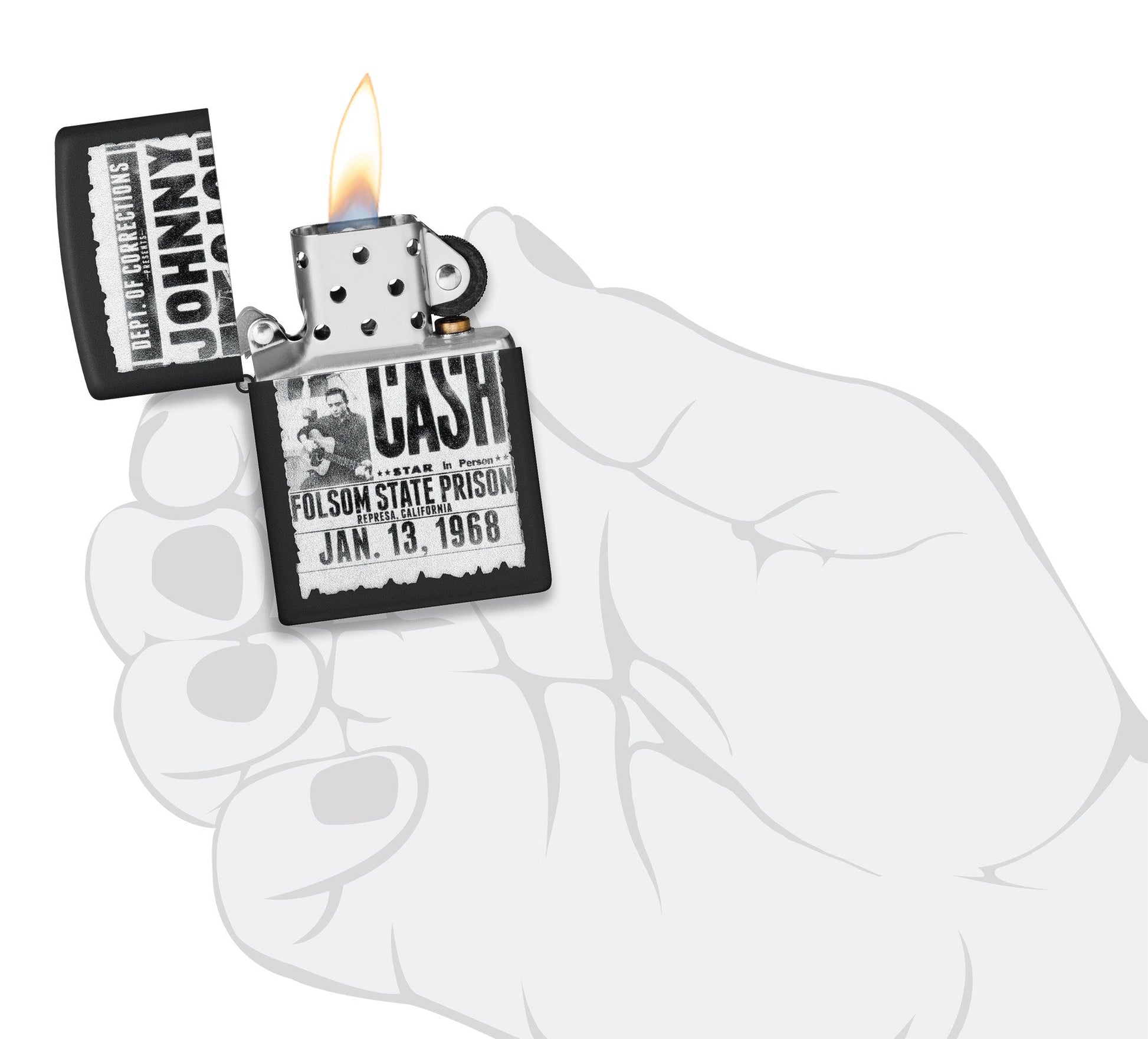 Zippo Johnny Cash Folsom State Design Black Matte Windproof Lighter