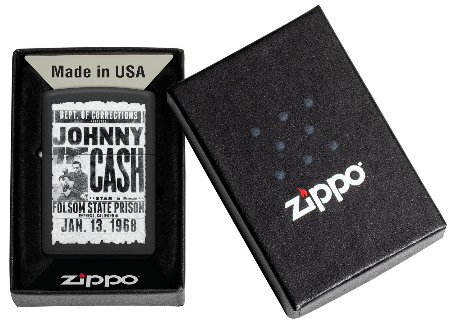 Zippo Johnny Cash Folsom State Design Black Matte Windproof Lighter