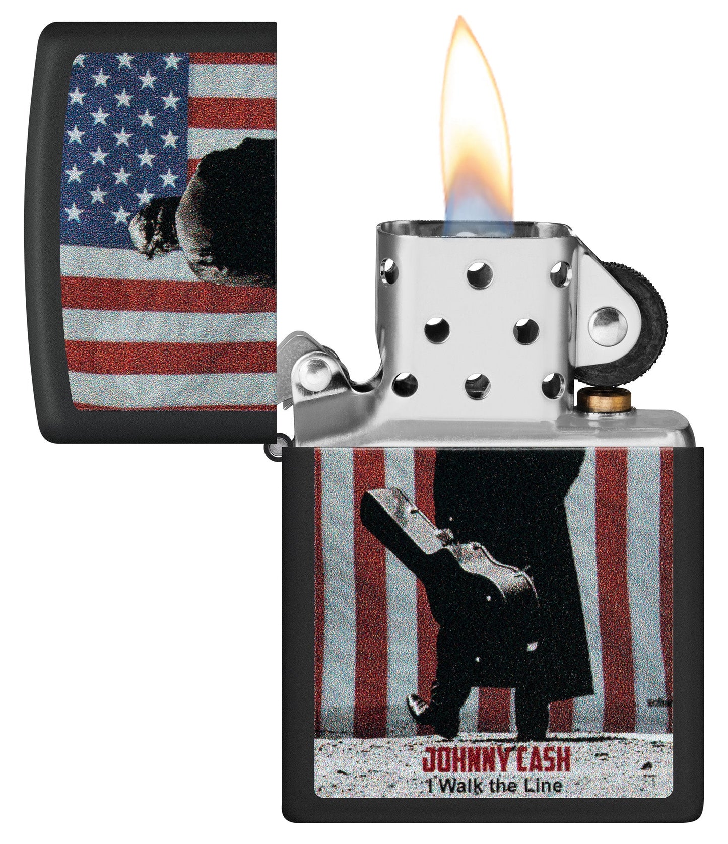 Zippo Johnny Cash I Walk The Line Design Black Matte Windproof Lighter