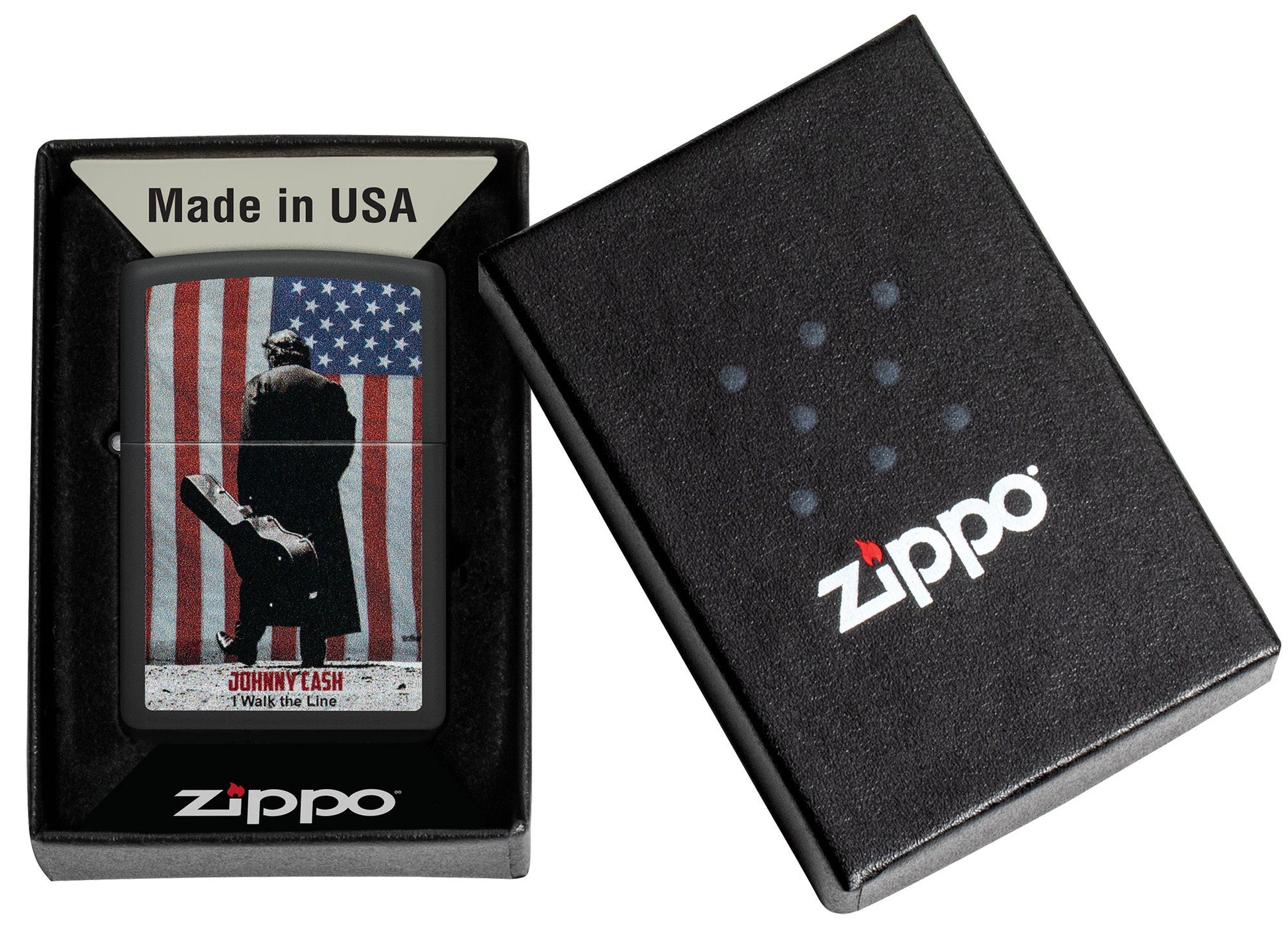 Zippo Johnny Cash I Walk The Line Design Black Matte Windproof Lighter