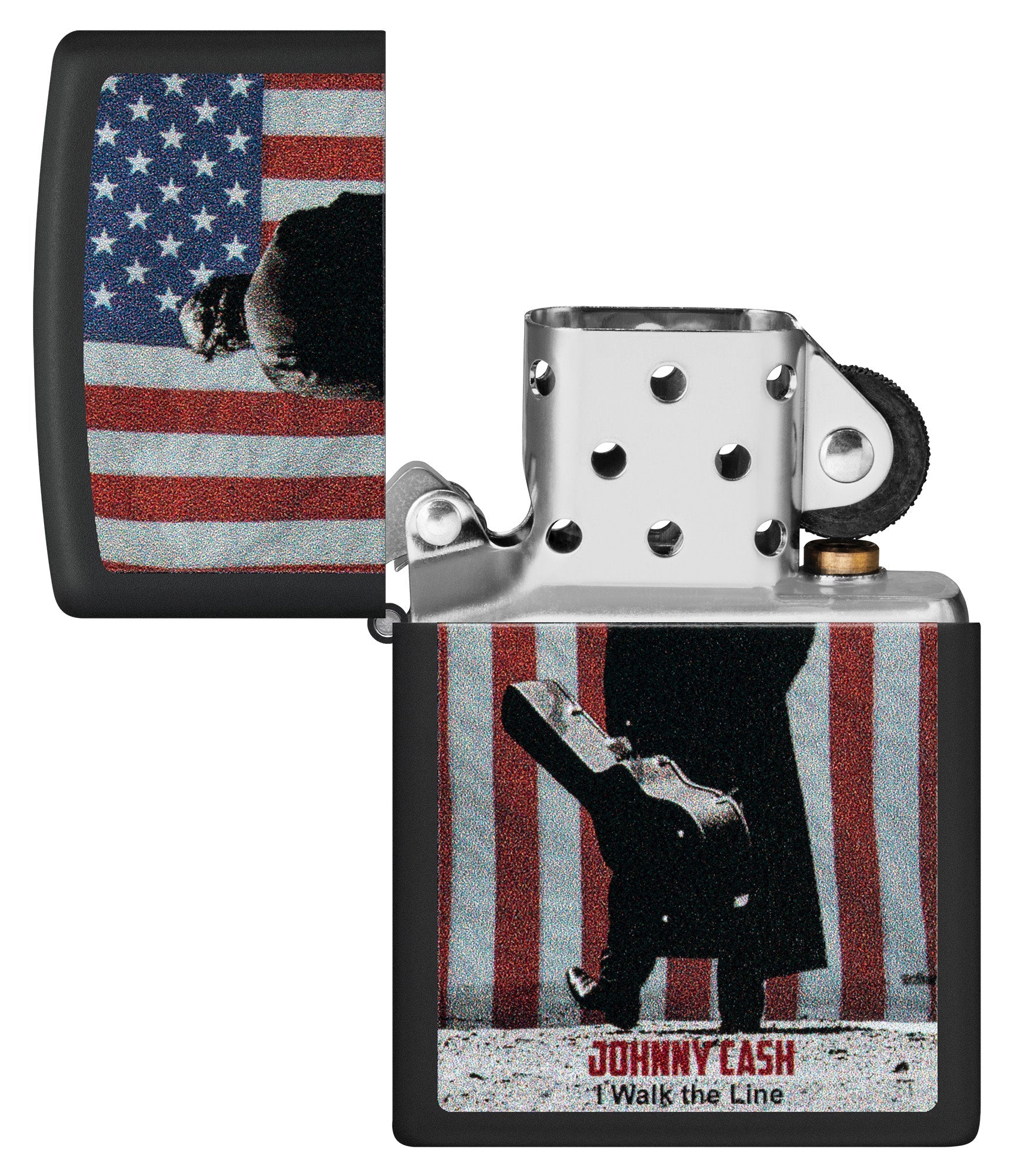 Zippo Johnny Cash I Walk The Line Design Black Matte Windproof Lighter