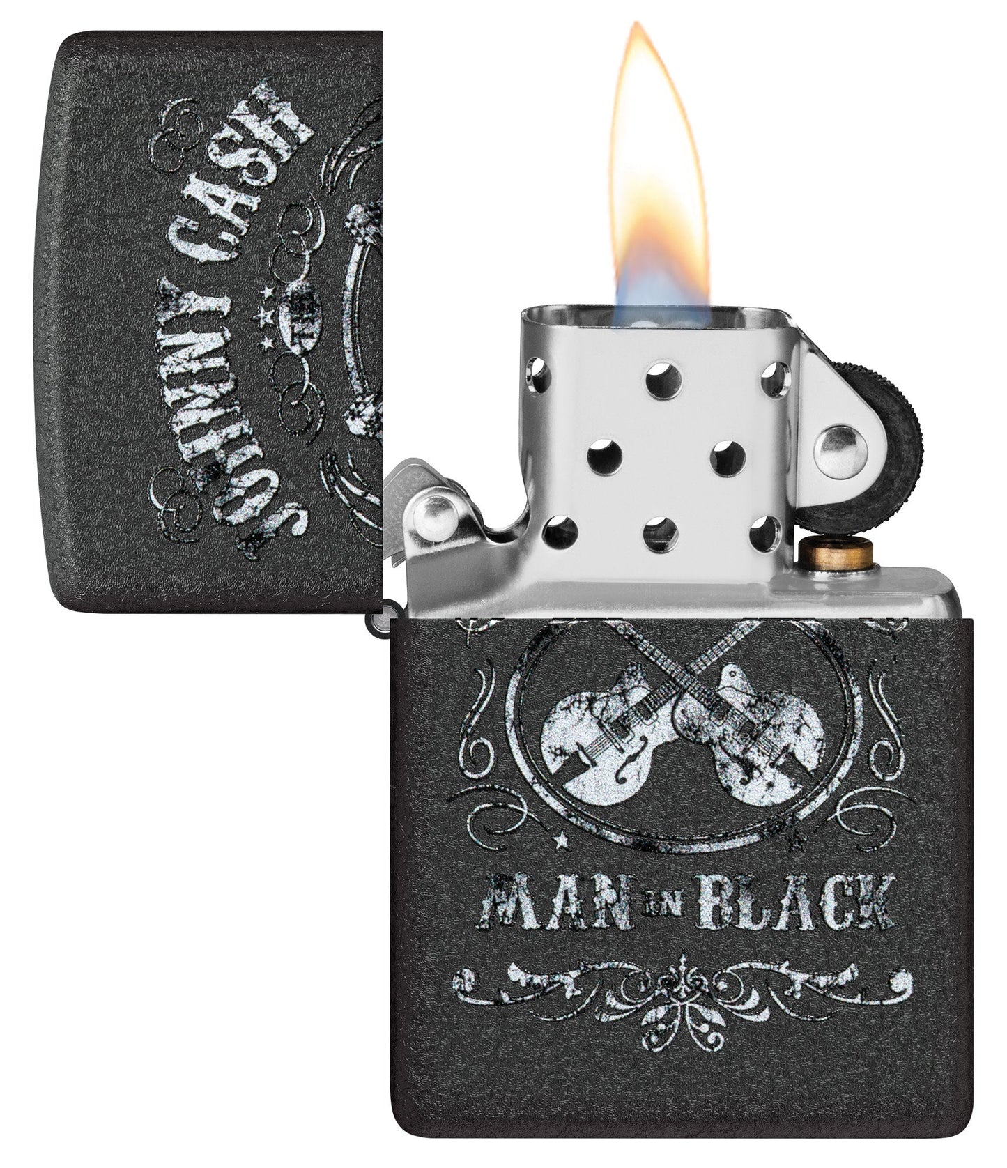 Zippo Johnny Cash Man in Black Design Black Crackle Windproof Lighter