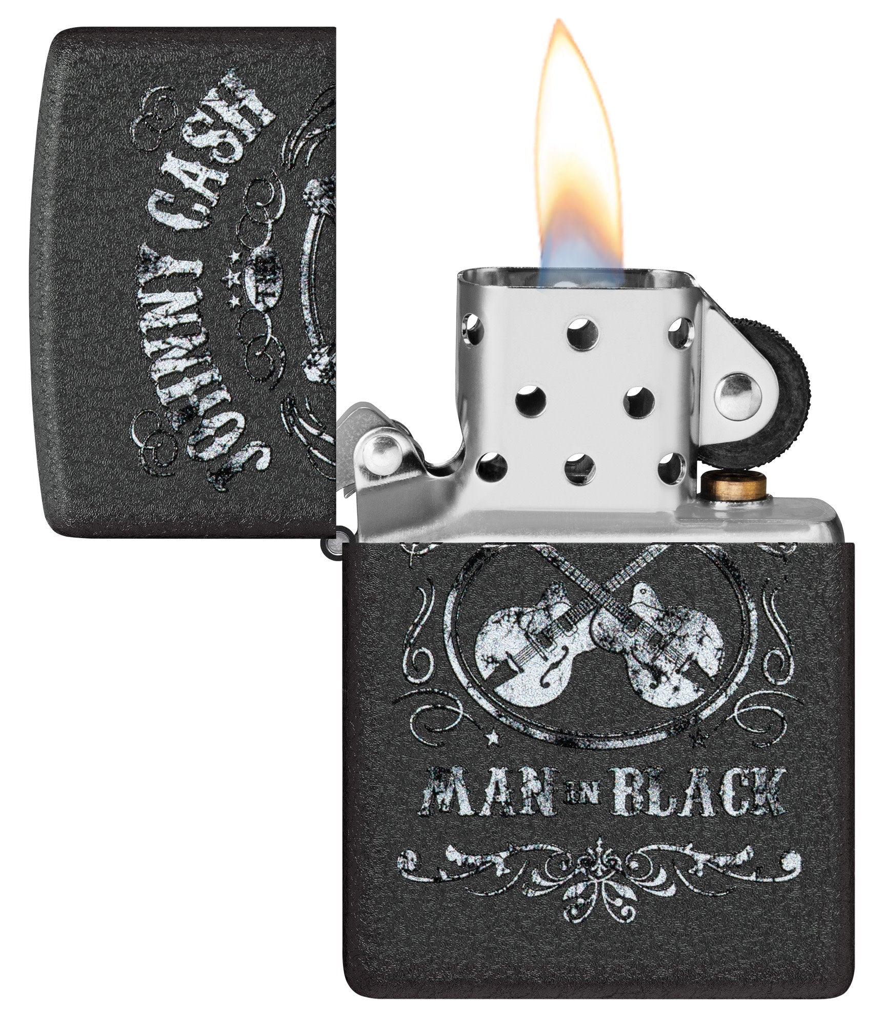 Zippo Johnny Cash Man in Black Design Black Crackle Windproof Lighter