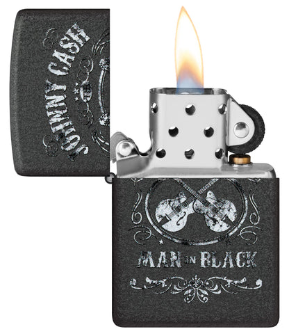 Zippo Johnny Cash Man in Black Design Black Crackle Windproof Lighter