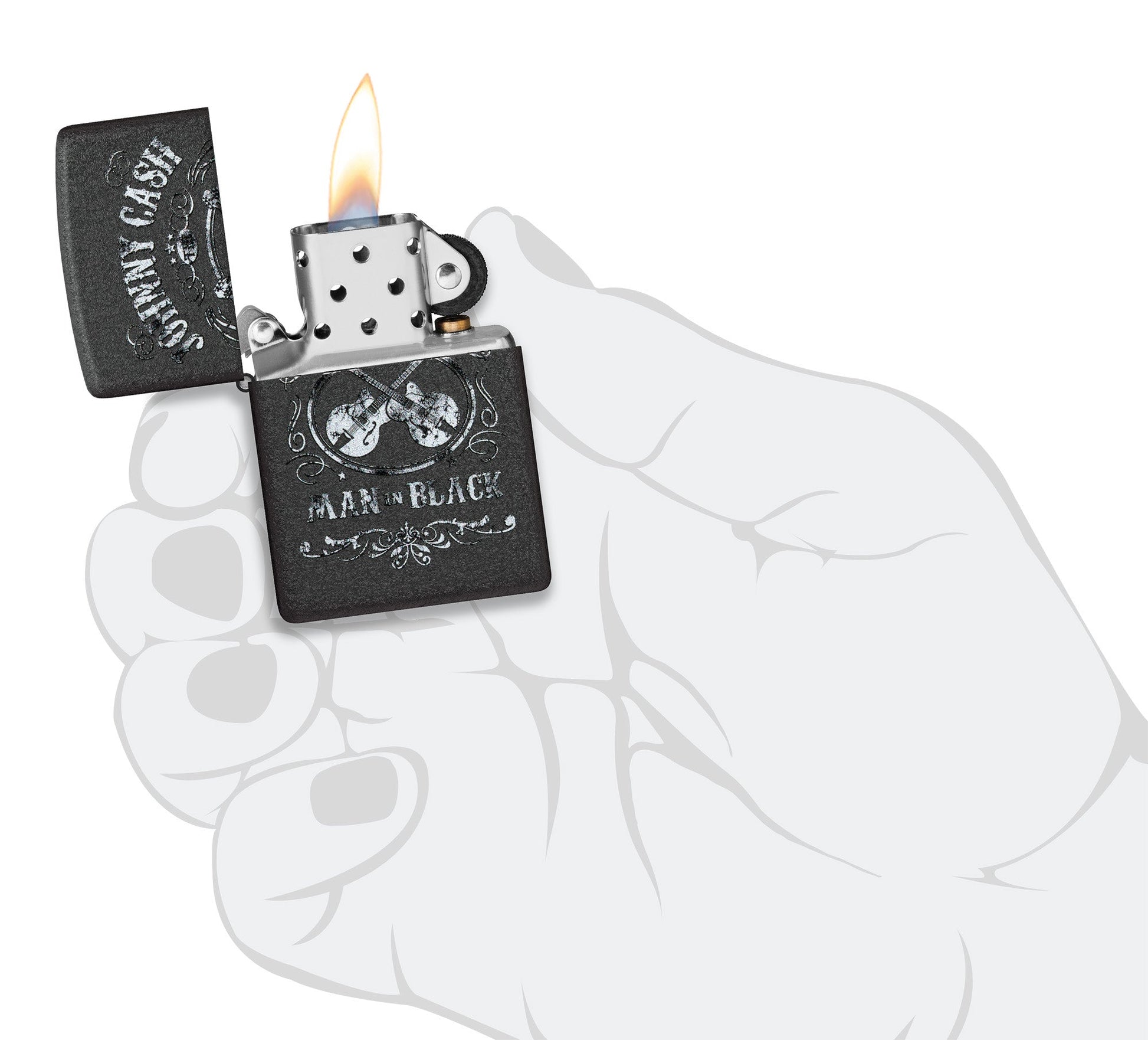 Zippo Johnny Cash Man in Black Design Black Crackle Windproof Lighter