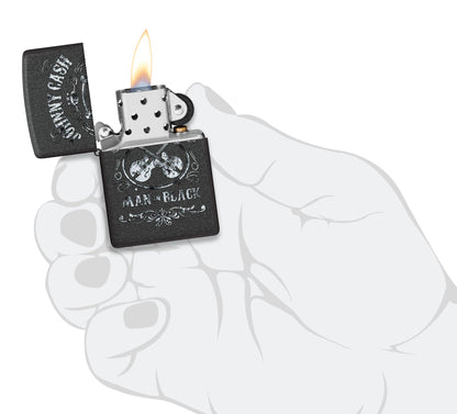 Zippo Johnny Cash Man in Black Design Black Crackle Windproof Lighter