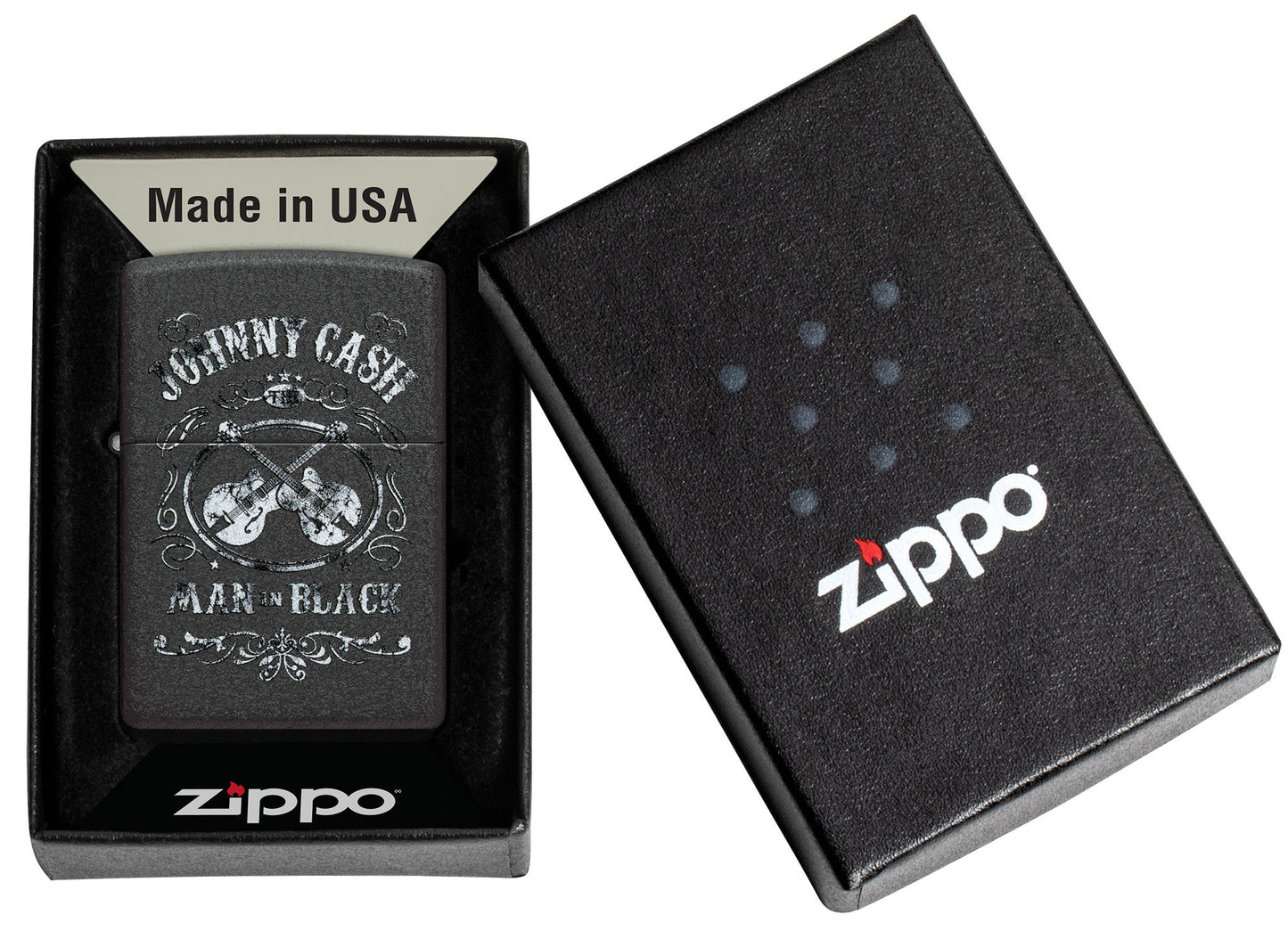 Zippo Johnny Cash Man in Black Design Black Crackle Windproof Lighter