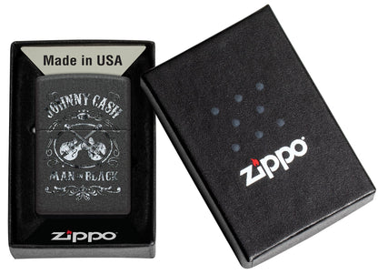 Zippo Johnny Cash Man in Black Design Black Crackle Windproof Lighter