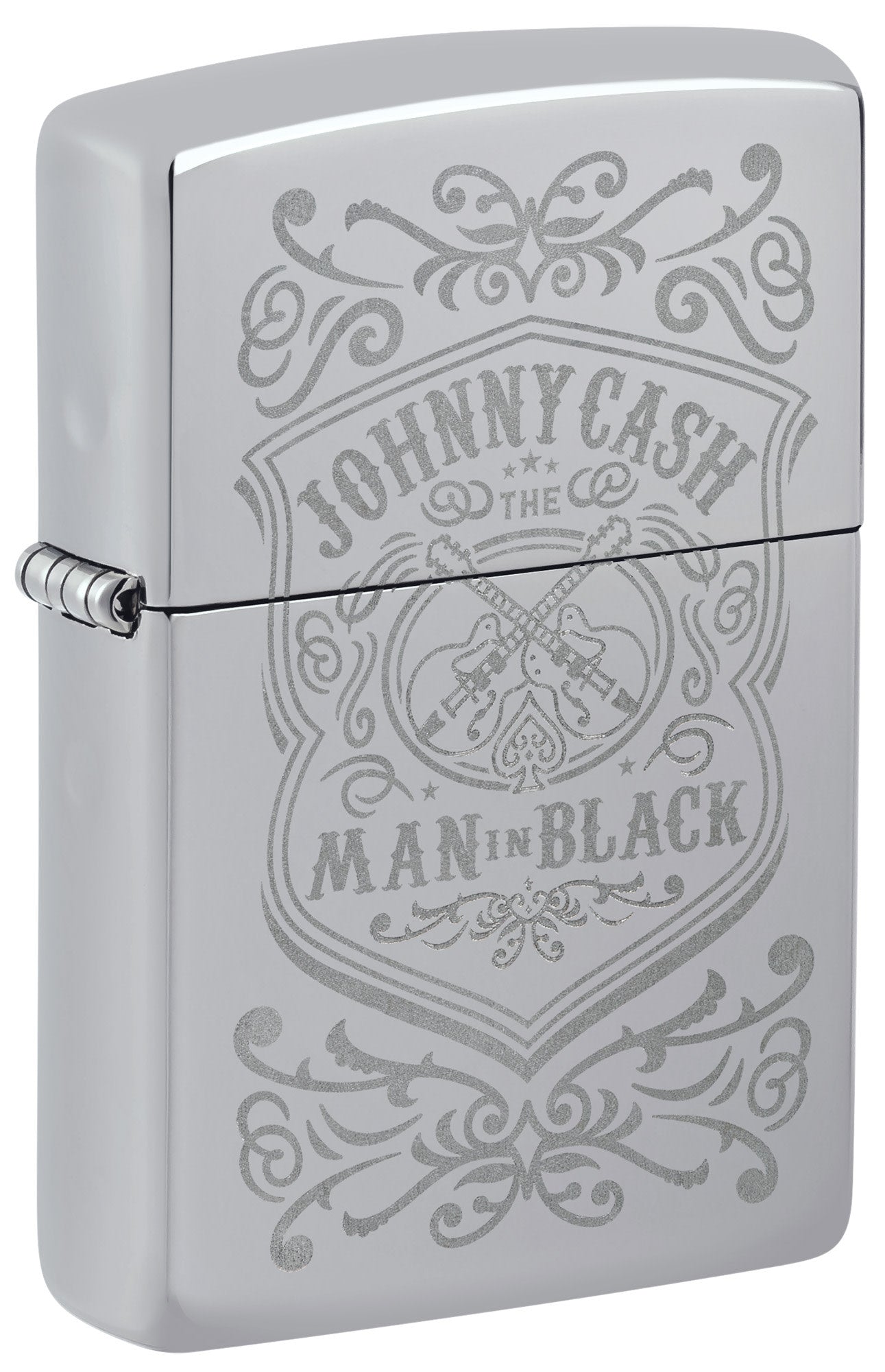 Zippo Johnny Cash Man in Black Crest Design High Polish Chrome Windproof Lighter