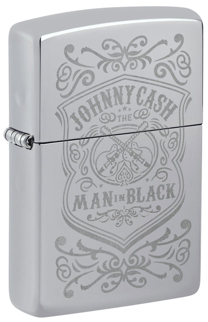 Zippo Johnny Cash Man in Black Crest Design High Polish Chrome Windproof Lighter