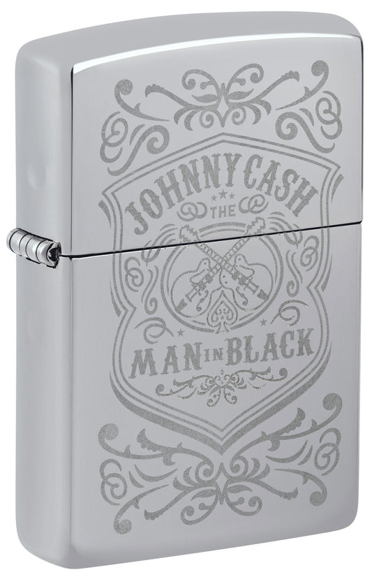 Zippo Johnny Cash Man in Black Crest Design High Polish Chrome Windproof Lighter