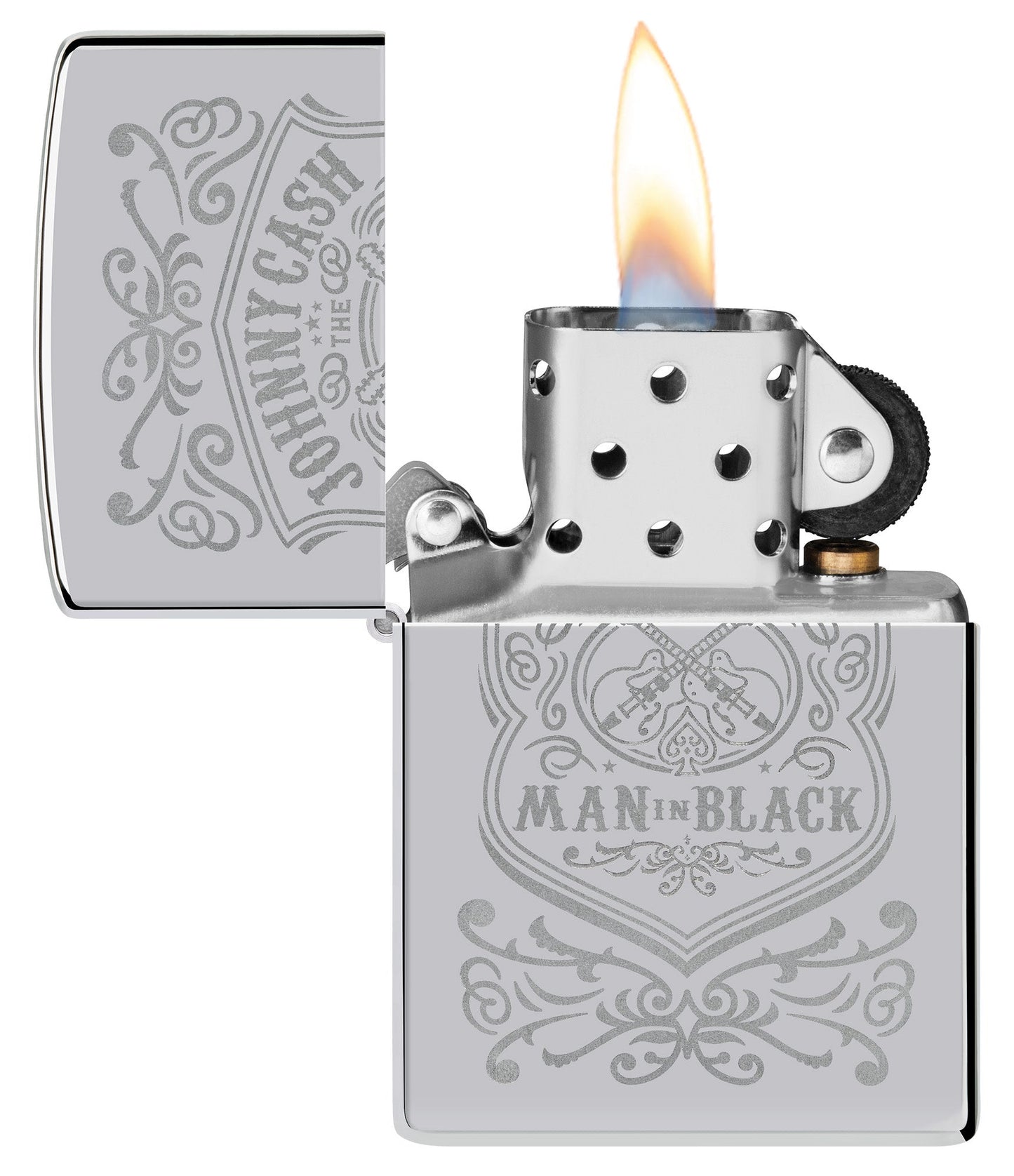Zippo Johnny Cash Man in Black Crest Design High Polish Chrome Windproof Lighter