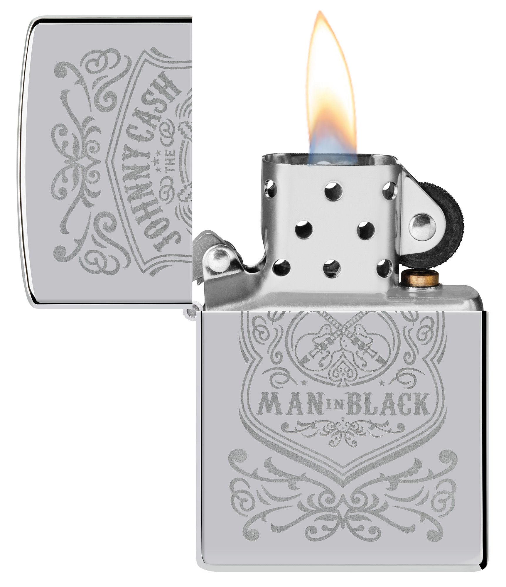 Zippo Johnny Cash Man in Black Crest Design High Polish Chrome Windproof Lighter