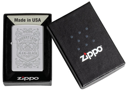 Zippo Johnny Cash Man in Black Crest Design High Polish Chrome Windproof Lighter