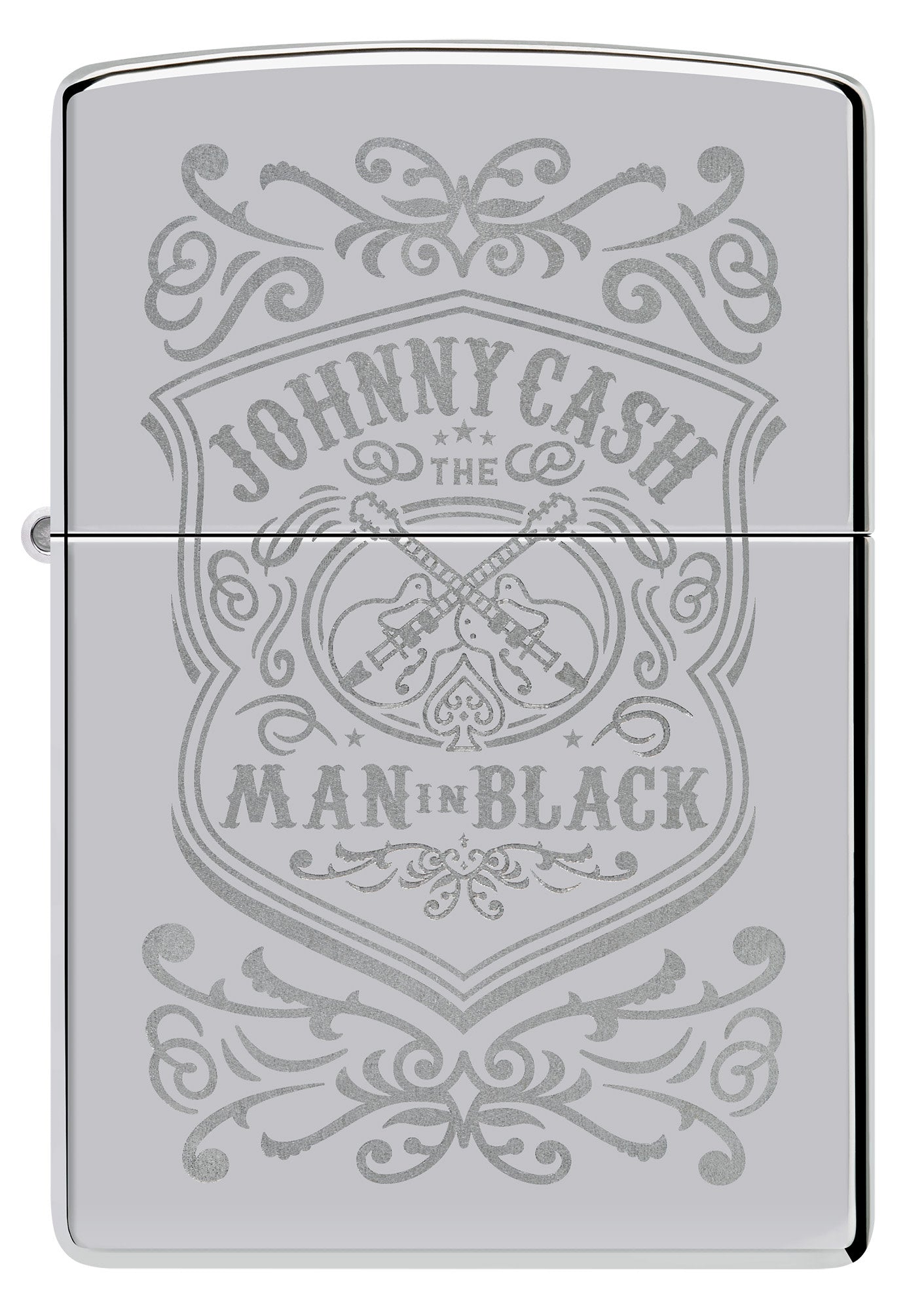 Zippo Johnny Cash Man in Black Crest Design High Polish Chrome Windproof Lighter