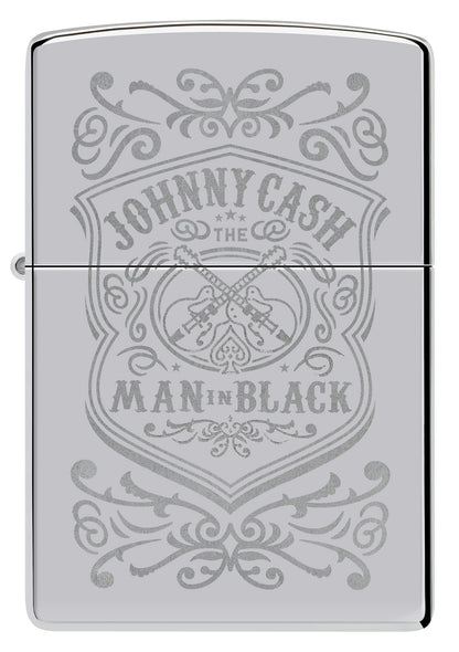 Zippo Johnny Cash Man in Black Crest Design High Polish Chrome Windproof Lighter