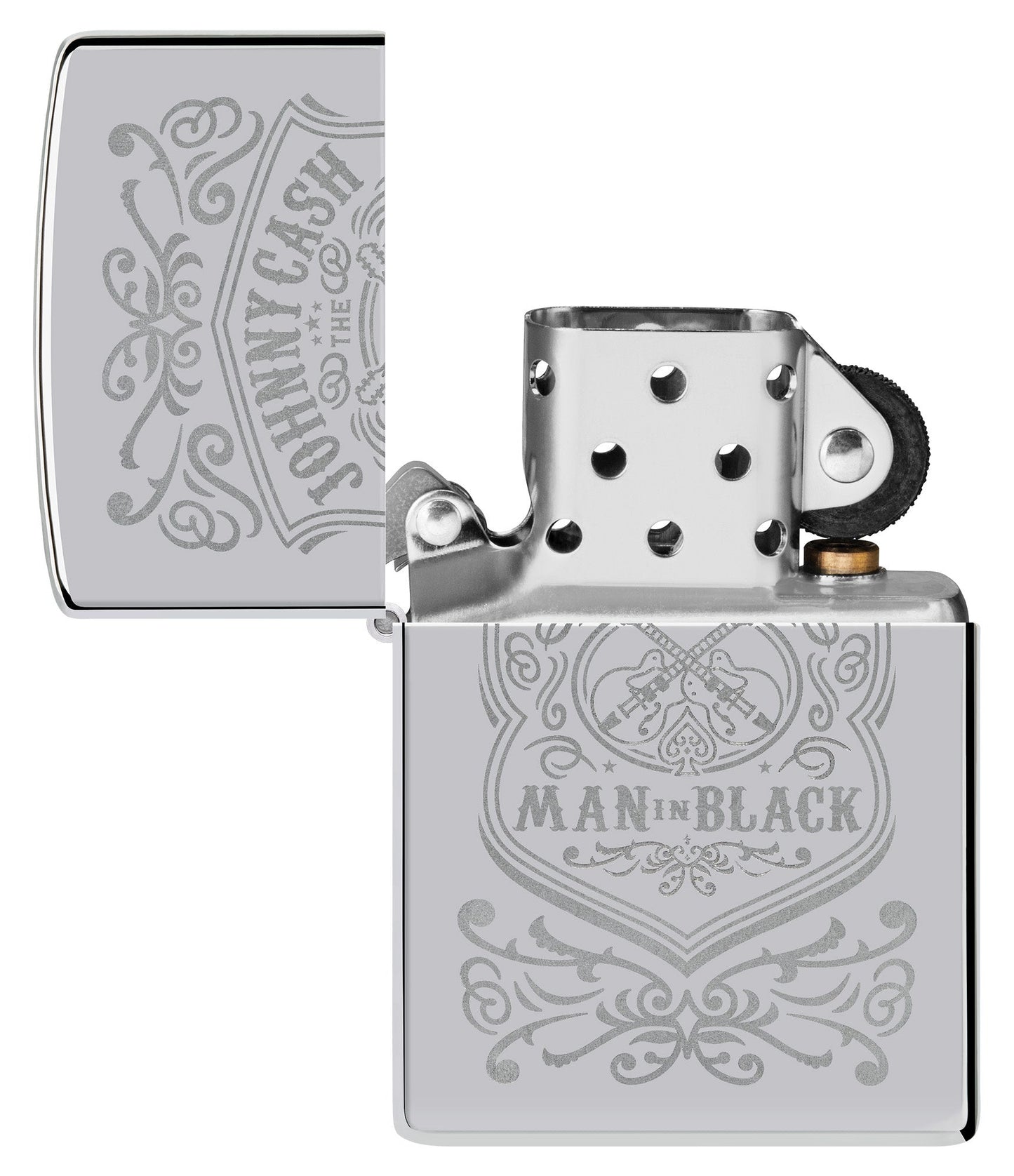 Zippo Johnny Cash Man in Black Crest Design High Polish Chrome Windproof Lighter